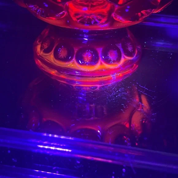 Vintage LE Smith Moon & Stars Ruby Red & Amberina Glass Footed Bowl ~ GLOWS - Picture 3 of 10